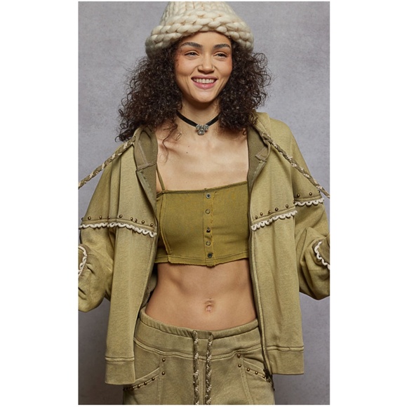 POL Sage Cotton Studded Zip up Hoodie Cardigan - Picture 4 of 5